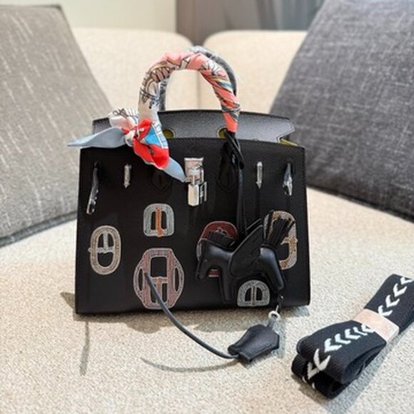 Luxury Handbags - Limited Edition Luxury Black Birkin Style Satchel PHW
